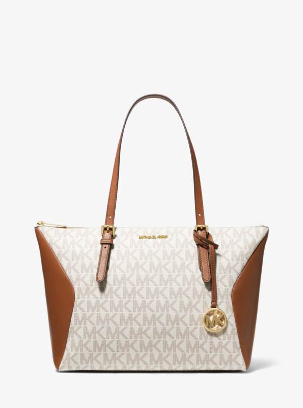 Damske Prenosná Taška Michael Kors Coraline Large Logo and Leather Biele Žlté - Kabelky Michael Kors Outlet | QGCXM-2870